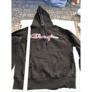 Champion Vintage Reverse Weave Hooded Sweatshirt 90s Hoodie Black Medium